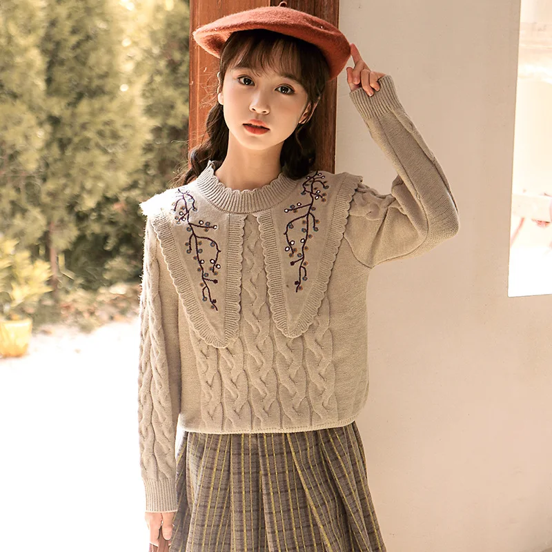 6 To 16 Years Kids and Teen Girls Retro Pan Collar Sweater Children Cute Floral Knitted Sweater Princess Style, #6703
6 To 16 Years Kids and Teen Girls Retro Pan Collar Sweater Children Cute Floral Knitted Sweater Princess Style, #6703