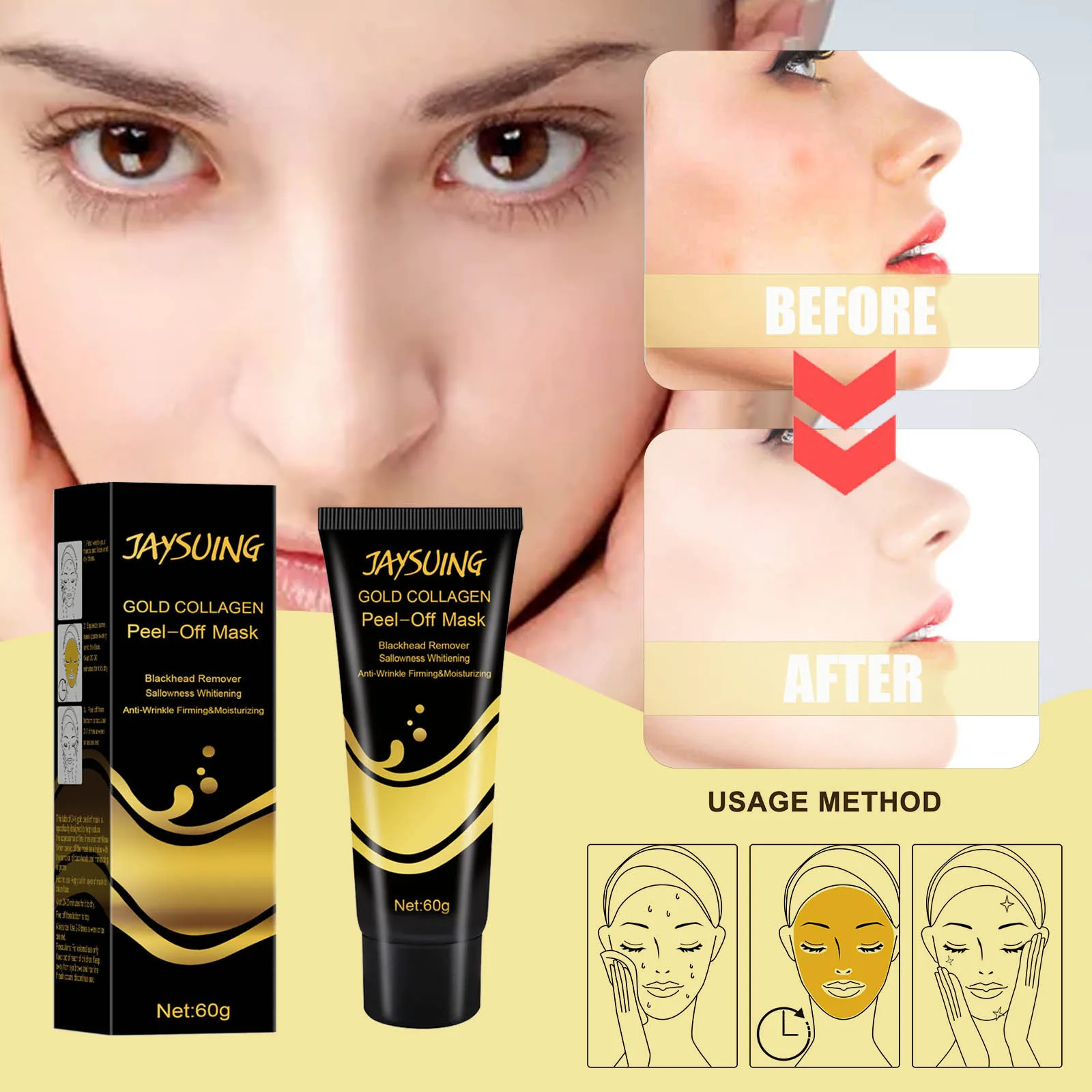Gold Tearing Mask Cream Apply Oil Control Shrinkage Pores Remove Blackheads Improve Fine Lines Clean Hydration Moisturizing Mask
Gold Tearing Mask Cream Apply Oil Control Shrinkage Pores Remove Blackheads Improve Fine Lines Clean Hydration Moisturizing Mask