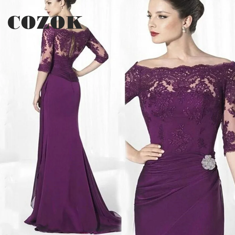 Elegant Purple Lace Mother Of The Bride Dresses Off Shoulder Formal Sheath Chiffon Party Gowns فساتين حفلات Custom BW22
Elegant Purple Lace Mother Of The Bride Dresses Off Shoulder Formal Sheath Chiffon Party Gowns فساتين حفلات Custom BW22
