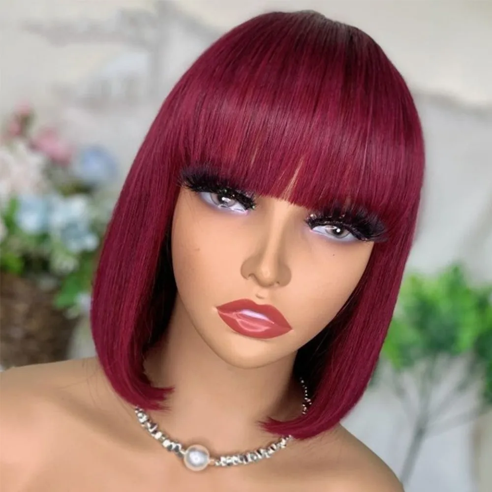 99J Burgundy Red Straight Bob Human Hair Wig With Bang Brazilian Remy Hair Short Bob Wigs For Woman Full Machine Made Colored
99J Burgundy Red Straight Bob Human Hair Wig With Bang Brazilian Remy Hair Short Bob Wigs For Woman Full Machine Made Colored