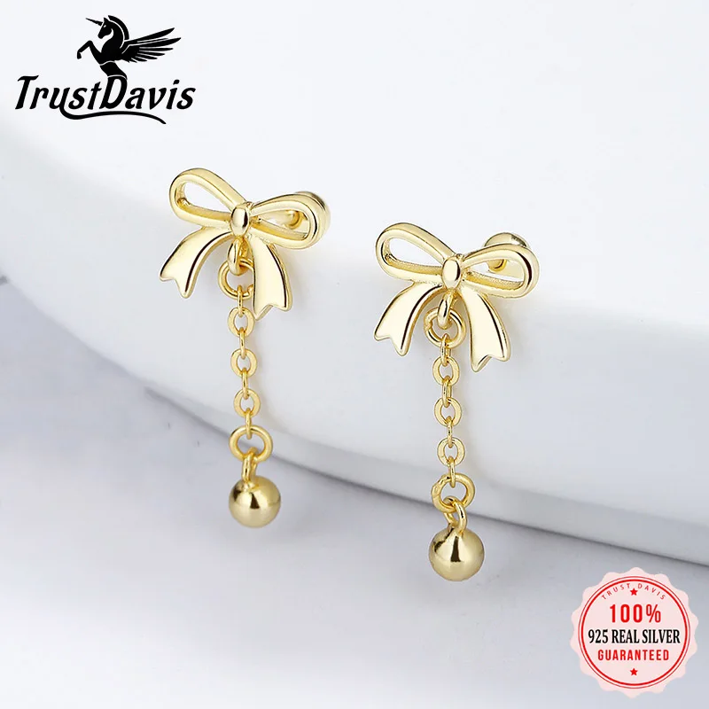 TrustDavis Real 925 Sterling Silver Fashion Bowknot Tassel Beads Screw Stud Earrings For Daughter Girls Fine Gift Jewelry DG0138
TrustDavis Real 925 Sterling Silver Fashion Bowknot Tassel Beads Screw Stud Earrings For Daughter Girls Fine Gift Jewelry DG0138