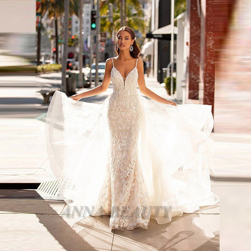 Anna Beauty Wedding Dress Detachable Train Sexy V-Neck Beach Appliques Tulle Mermaid Grown 2022 Vestido De Novia Custom Made
Anna Beauty Wedding Dress Detachable Train Sexy V-Neck Beach Appliques Tulle Mermaid Grown 2022 Vestido De Novia Custom Made