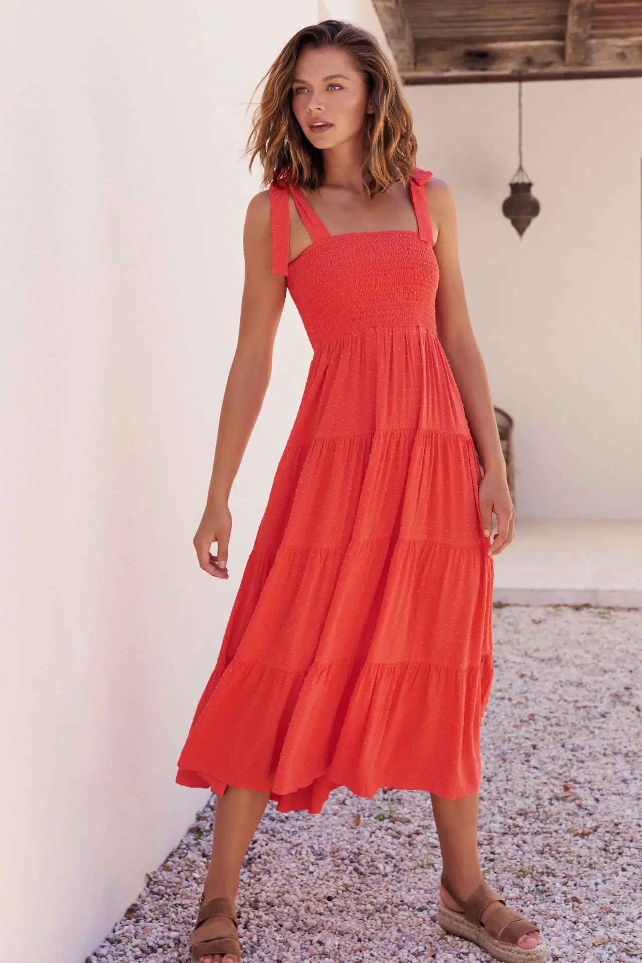 Women Temperament Midi Dress Solid Color Tie-up Shoulder Straps Elastic Ruched High Waist Layered Ruffle A-Line Dress
Women Temperament Midi Dress Solid Color Tie-up Shoulder Straps Elastic Ruched High Waist Layered Ruffle A-Line Dress