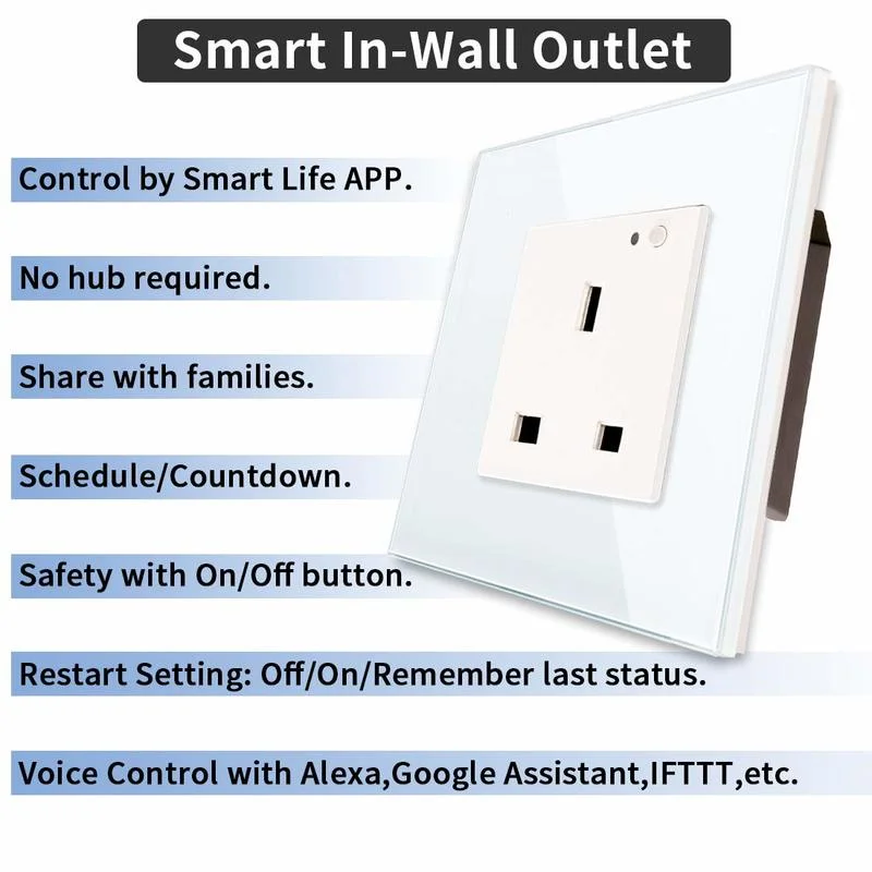 

Bingoelec UK Standard Wifi Electrical sockets Tuya App Control Timer Wall Socket Work with Alexa Google Home Glass panel