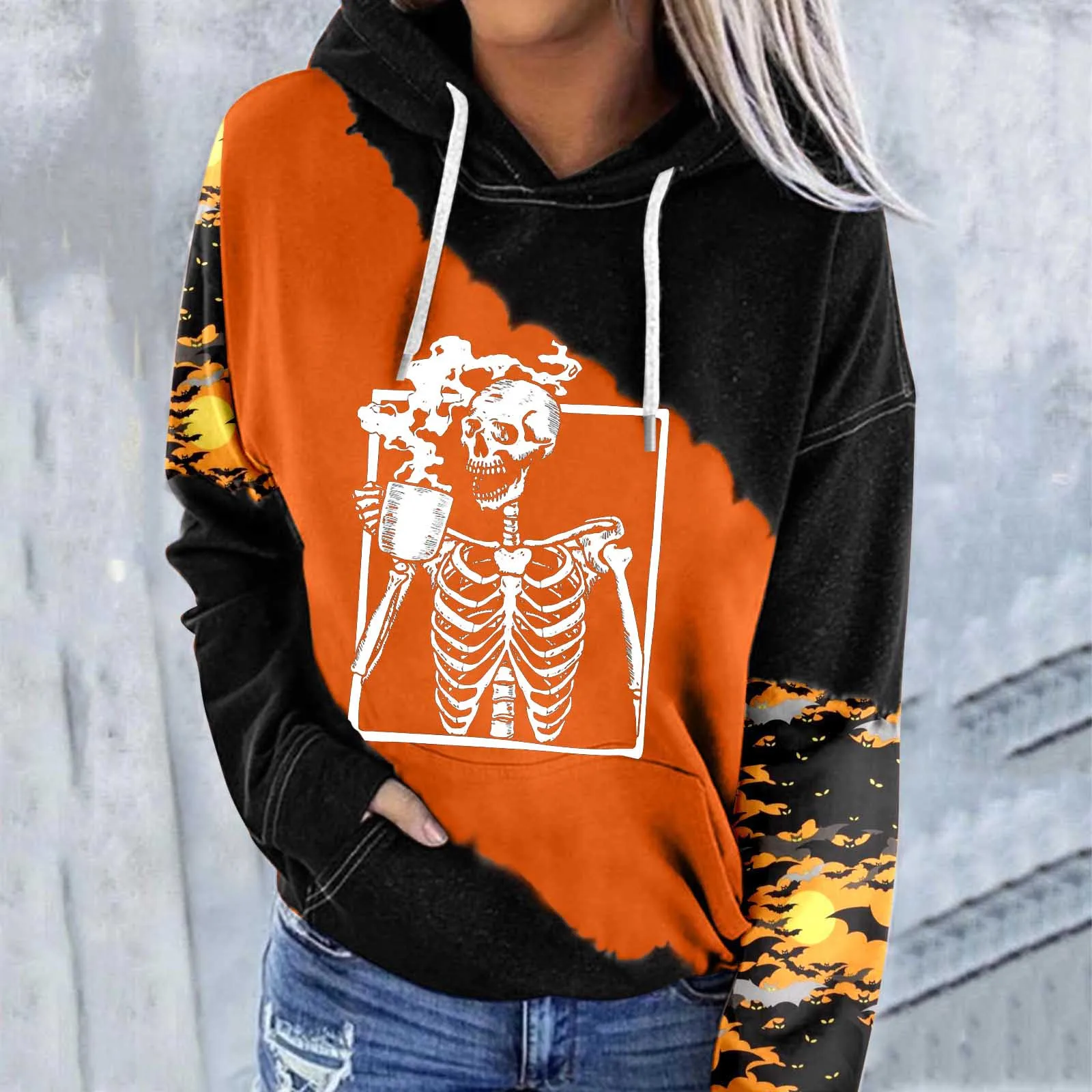 Womens Fall Top Women Casual Hoodie Halloween Print Colorblock Sleeve Pocket Drawstring Hoodie Zipper Sweater Women
Womens Fall Top Women Casual Hoodie Halloween Print Colorblock Sleeve Pocket Drawstring Hoodie Zipper Sweater Women