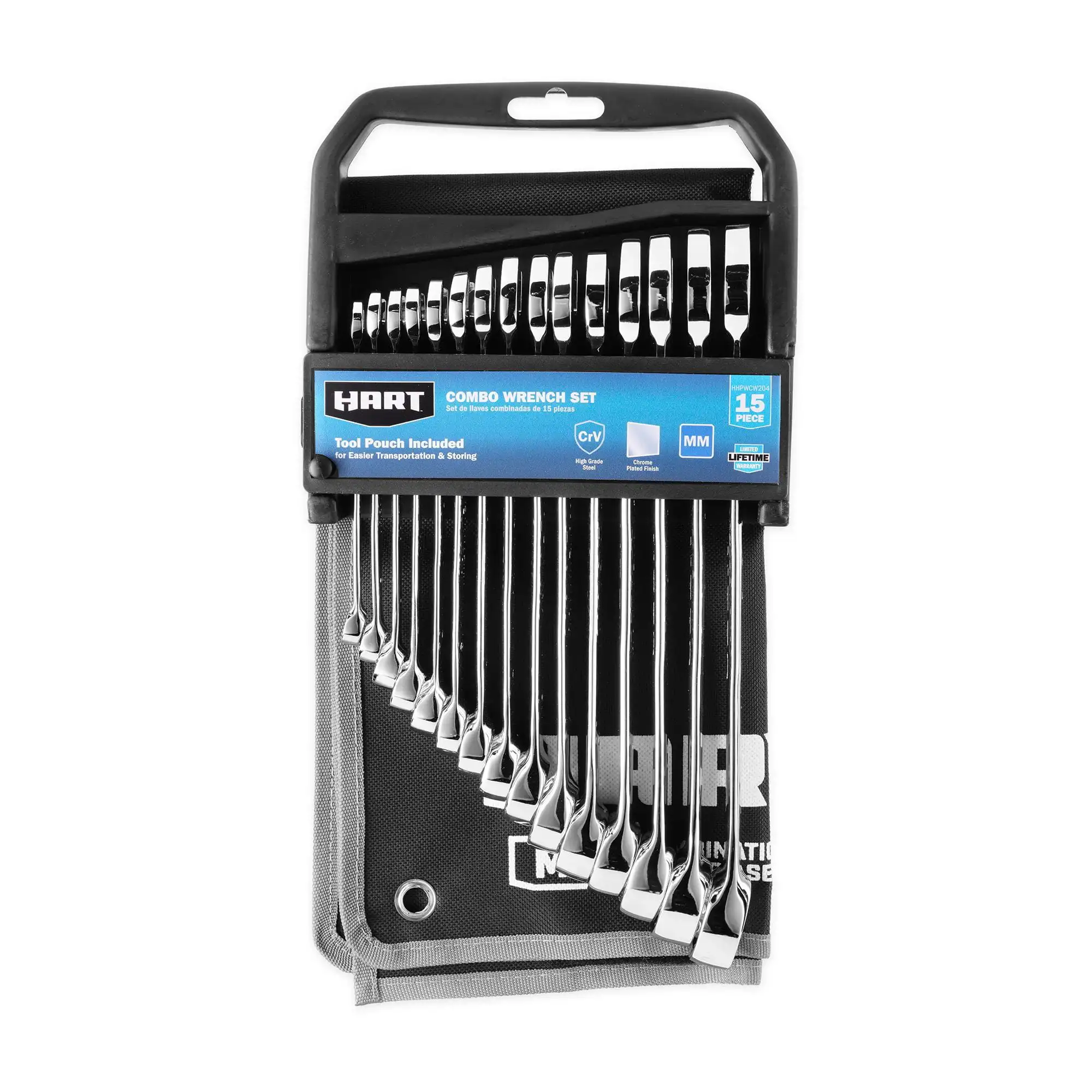 15-Piece MM Combination Wrench Set with Tool Pouch, Chrome Finish, Sizes 8-22 mm
15-Piece MM Combination Wrench Set with Tool Pouch, Chrome Finish, Sizes 8-22 mm