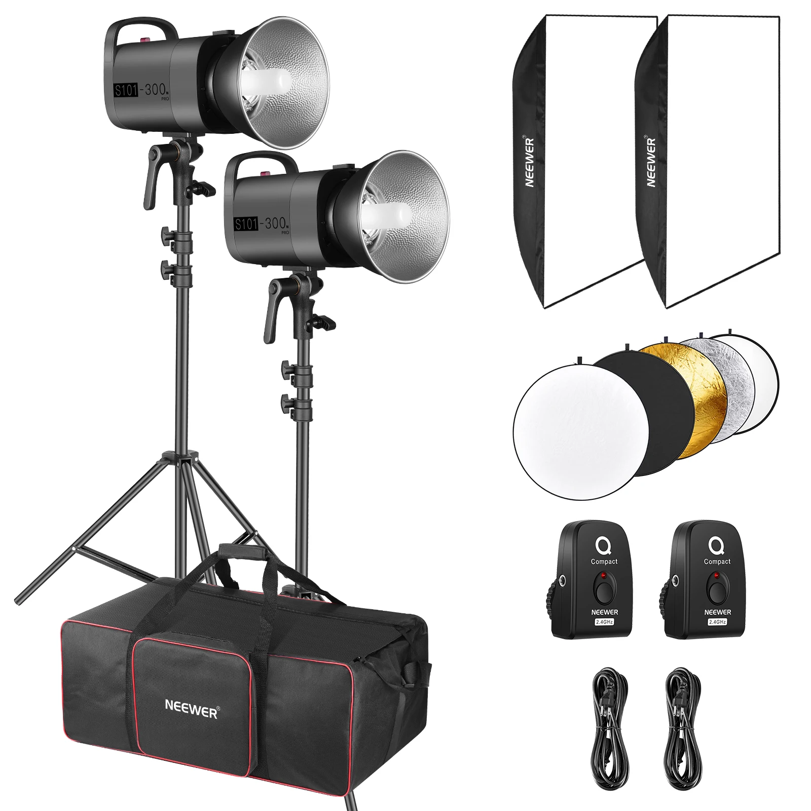 Neewer 600W Studio Strobe Flash Lighting Kit:S101 300W PRO 5600K Monolights with Bowens Mount, 2.4G Trigger, Softbox, Reflector
Neewer 600W Studio Strobe Flash Lighting Kit:S101 300W PRO 5600K Monolights with Bowens Mount, 2.4G Trigger, Softbox, Reflector