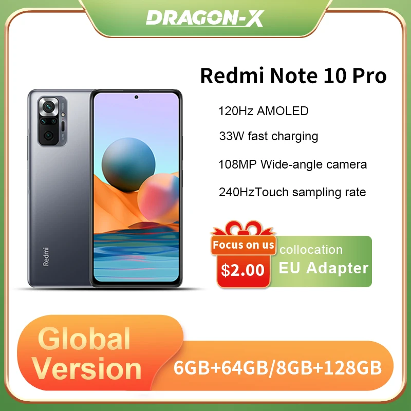 Глобальная версия смартфона Xiaomi Redmi Note 10 Pro 6 ГБ 128 108MP камера Snapdragon 732G AMOLED дисплей |