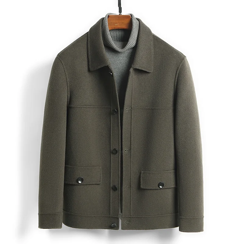 

Male Green Retro Vintage Blend Coat Men Long Sleeve Button Up Double-sided Autumn Winter Woolen Coat Oversize Wool Jacket Xxxxl