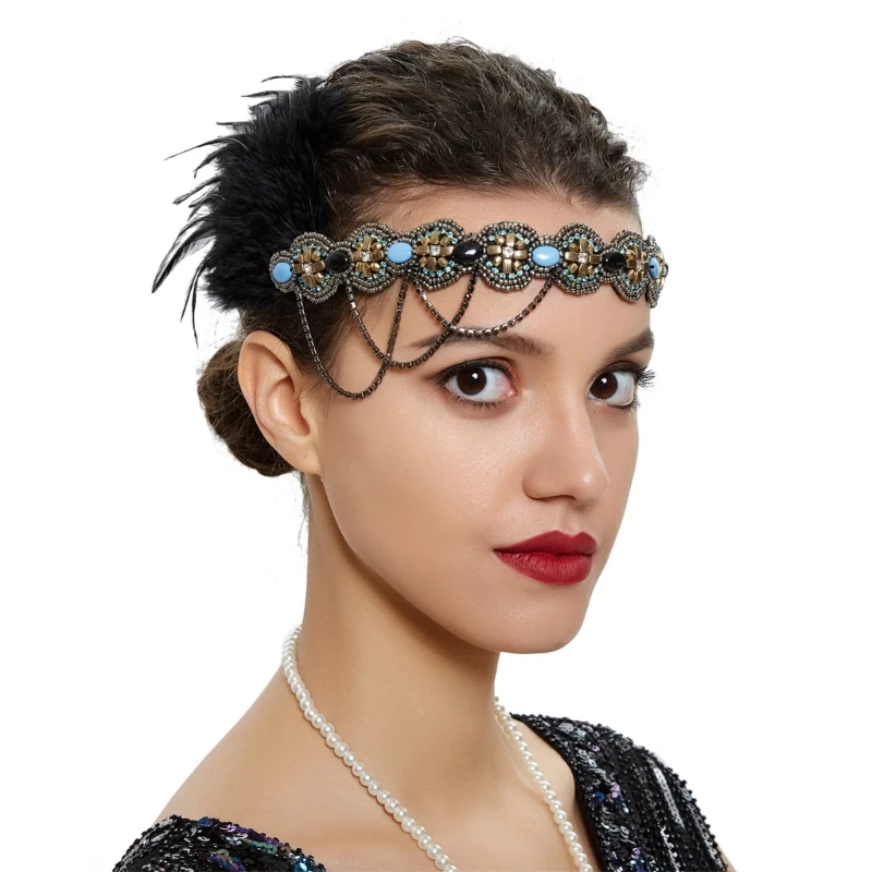 

Bohemia Style Headband with Color Beads&Feather Women Hair Hoop Wedding Tiaras DropShip