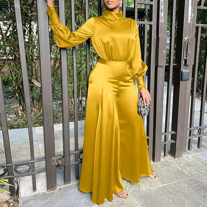Women Long Sleeve Mock Neck Satin Jumpsuits Wide Leg Playsuits VONDA 2022 Casual High Neck Solid Palazzo Pants Pantalon Femme
Women Long Sleeve Mock Neck Satin Jumpsuits Wide Leg Playsuits VONDA 2022 Casual High Neck Solid Palazzo Pants Pantalon Femme