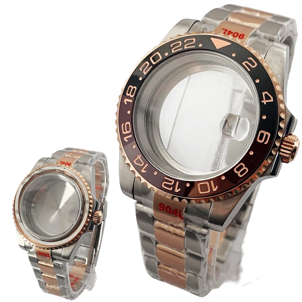 

40mm Silver Rose Gold Watch Case Sapphire Glass Fit NH34 NH35 NH36 ETA 2836 MIYOTA 8215 MINGZHU 2813 3804 ETA2824 PT5000 Movemen