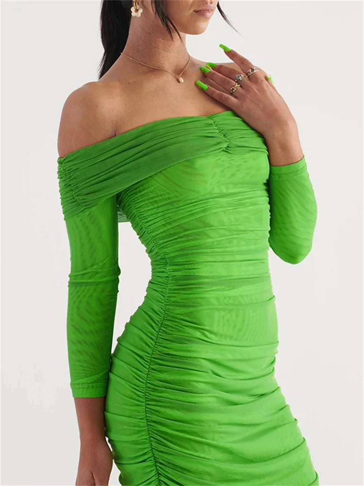

WJFZQM Strapless Backless Dress Female Ruched Green Club Party Long Dress Female Summer Sexy Bodycon Maxi Dresses For Women 2022
