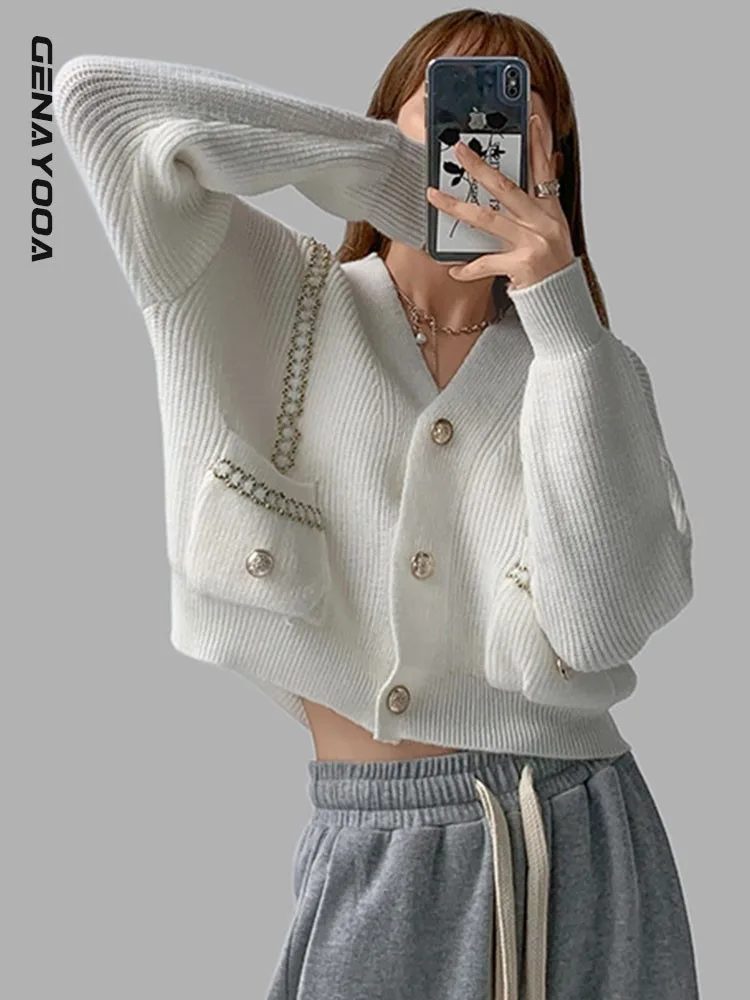 Genayooa V-neck Knitted Cardigan Women Clothes Long Sleeve Korean Fashion Autumn Winter Female Sweater Elegant Ladies Kardigan
Genayooa V-neck Knitted Cardigan Women Clothes Long Sleeve Korean Fashion Autumn Winter Female Sweater Elegant Ladies Kardigan