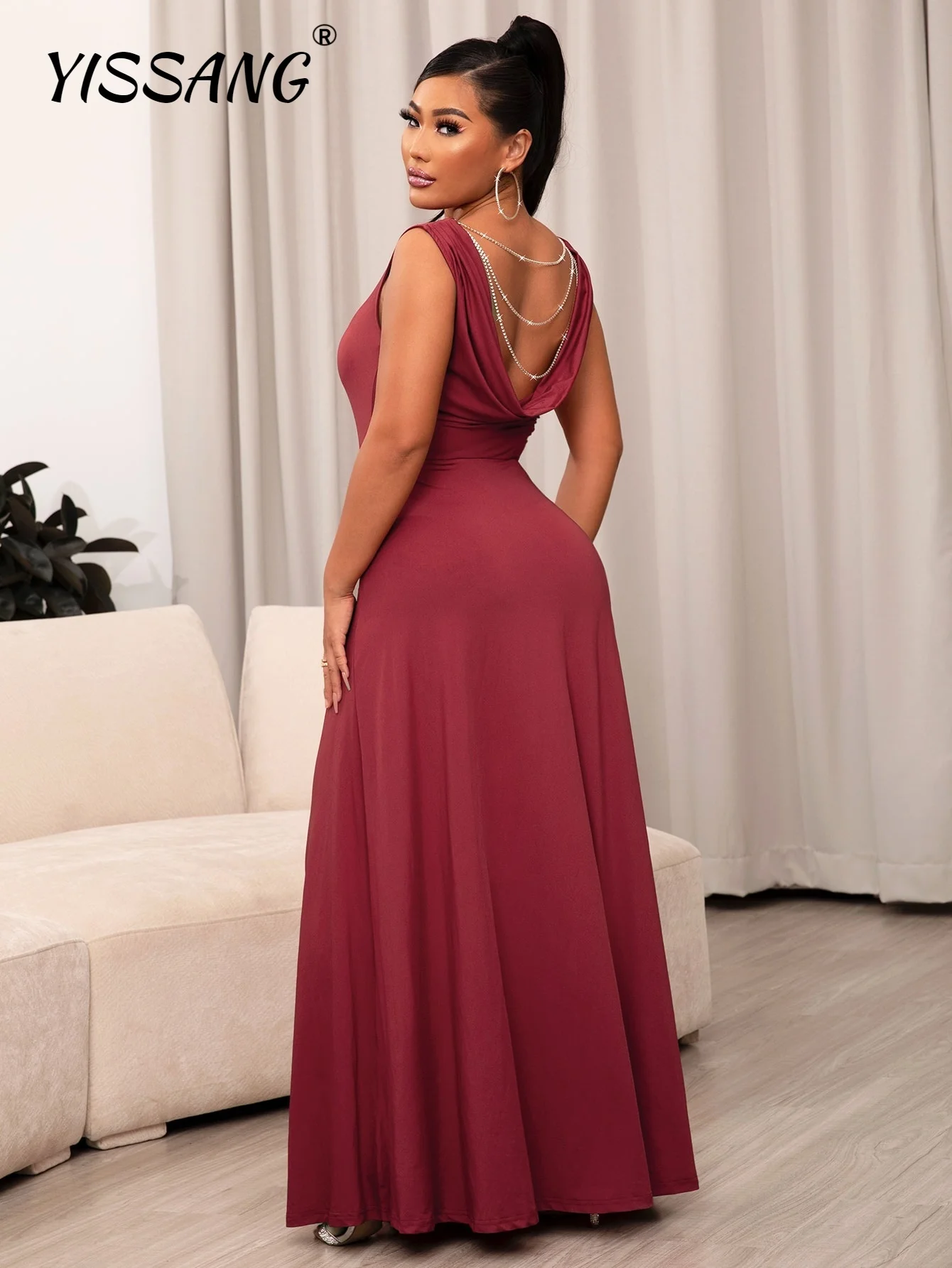 Yissang Rhinestone Draped Back Formal Dress 
Yissang Rhinestone Draped Back Formal Dress