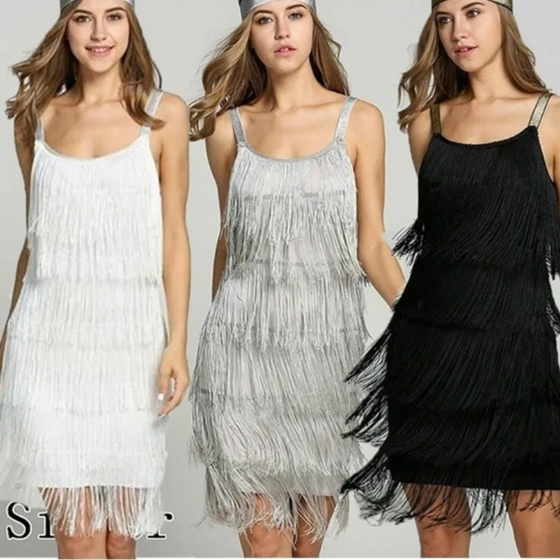 

2020 Summer Plus Size Women Strapless Sleeveless Solid Color Fringe Knee-Length Dress Sexy Night Party Club Dress ZA01081