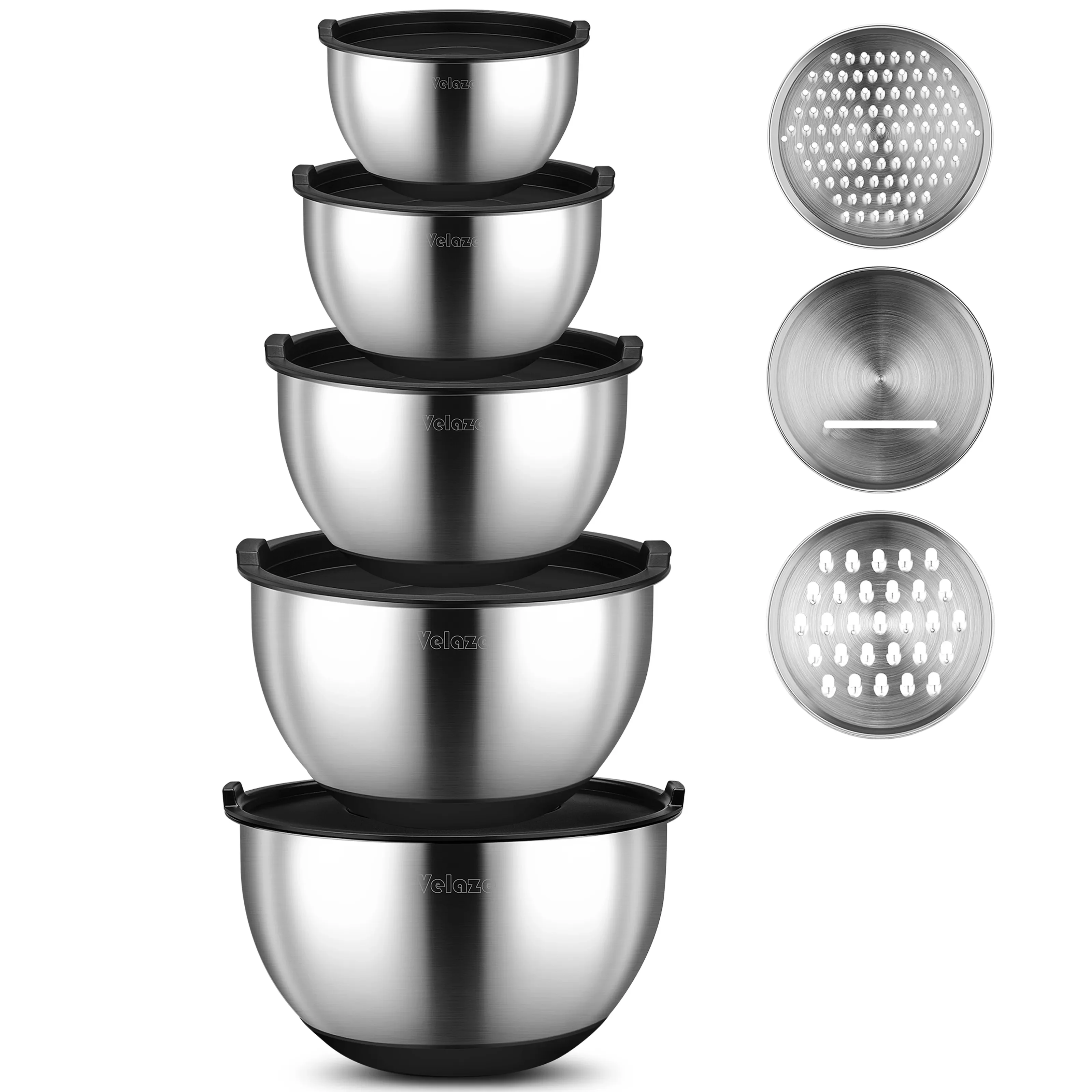 Set of 5 Stainless Steel Non-Slip Salad Mixing Bowl with Grater and Lids for Baking,Making & Storage(1L,1.5L,2L,3L,5L)
Set of 5 Stainless Steel Non-Slip Salad Mixing Bowl with Grater and Lids for Baking,Making & Storage(1L,1.5L,2L,3L,5L)