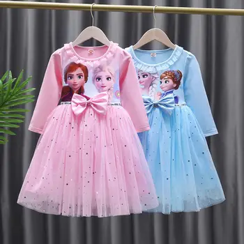 New Fall Dresses for Girls Vestidos Frozen Elsa Dresses Birthday Party Long Sleeve Princess Costume Teen Childrens Prom Dress