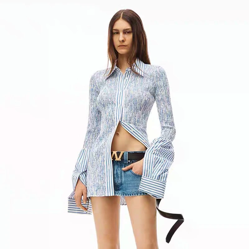Новинка осени 2022, рубашка в полоску с длинными рукавами и складками в нишевом дизайне, Яркий Женский универсальный топ для поездок
Новинка осени 2022, рубашка в полоску с длинными рукавами и складками в нишевом дизайне, Яркий Женский универсальный топ для поездок