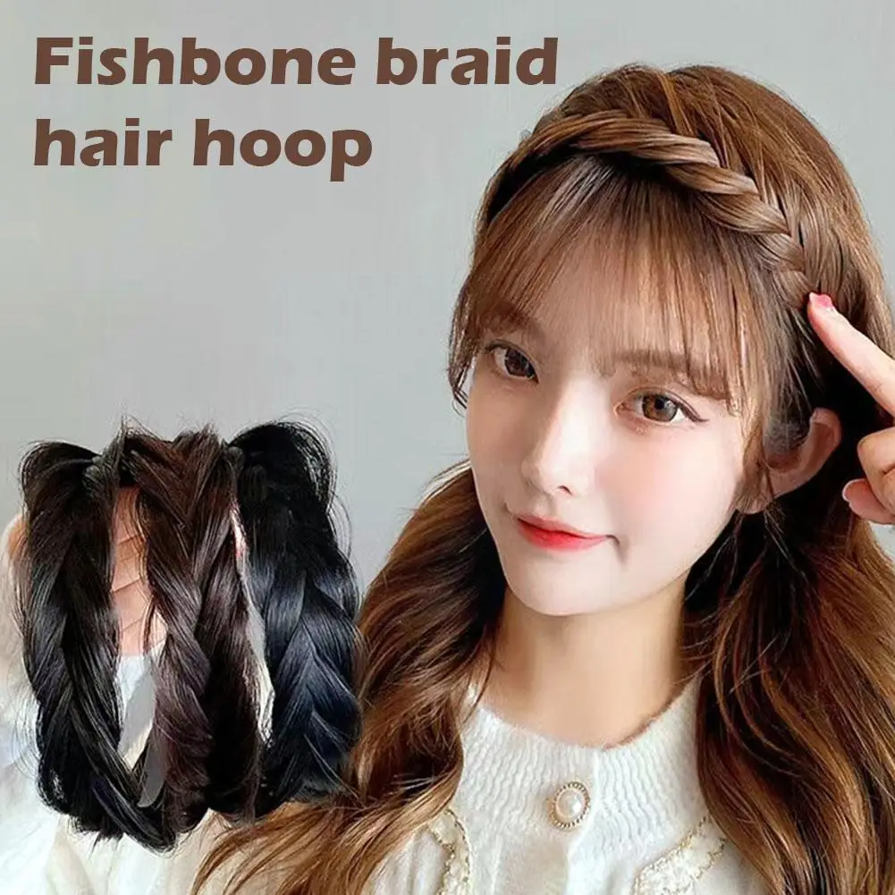 

New Twist Wig Headbands For Women Wide Fishbone Braids Hairbands Handmade Head Hoop Hair Styling Headwear Accessories Gift V2O8