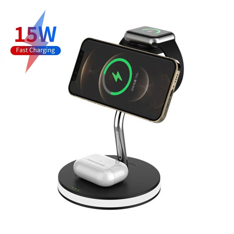 Беспроводное зарядное устройство 4 в 1, 15 Вт, подставка для iPhone 11 12X8, Apple Watch, магнитная док-станция для быстрой зарядки Airpods iWatch 
Беспроводное зарядное устройство 4 в 1, 15 Вт, подставка для iPhone 11 12X8, Apple Watch, магнитная док-станция для быстрой зарядки Airpods iWatch