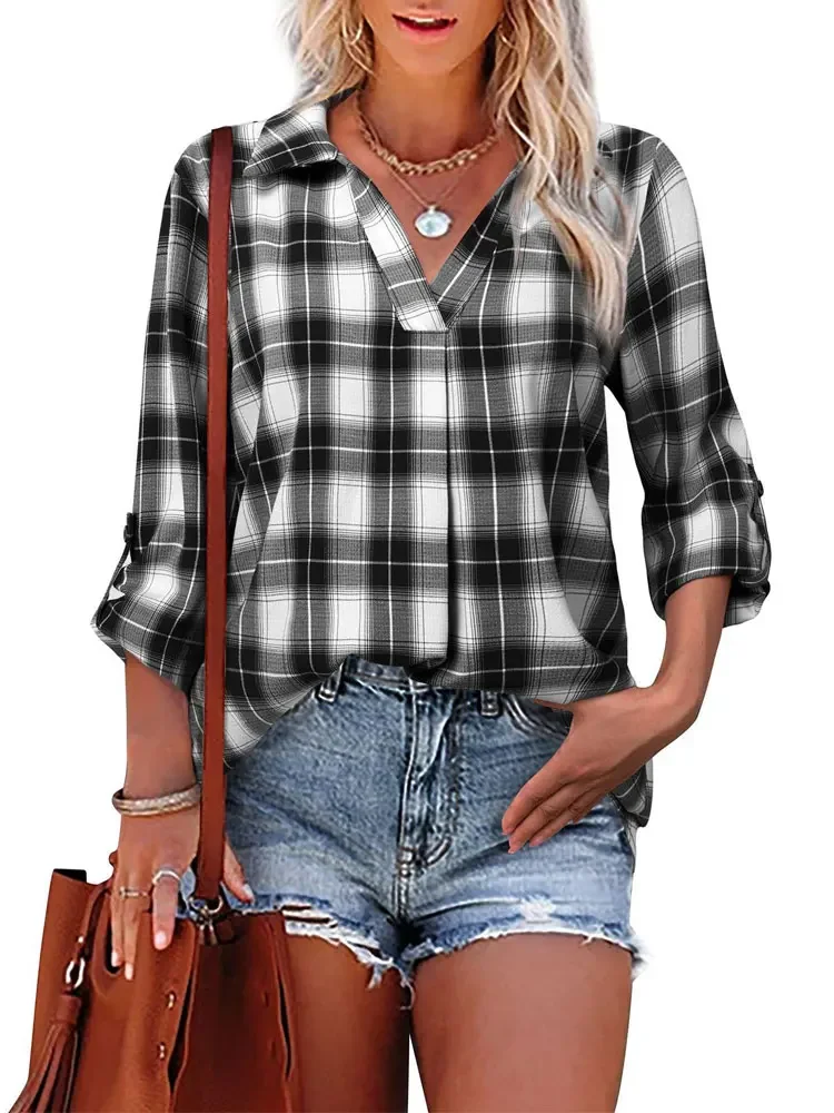 2024 Spring Plaid Blouse Shirt Women Long Sleeve V-neck Blouse Female Casual Loose Shirts for Women XXL
2024 Spring Plaid Blouse Shirt Women Long Sleeve V-neck Blouse Female Casual Loose Shirts for Women XXL