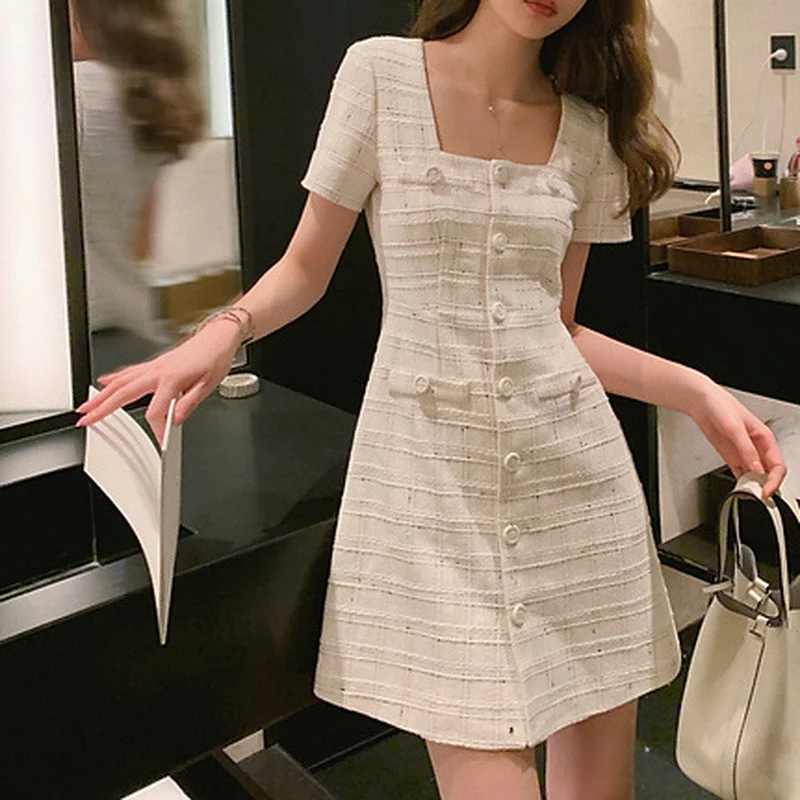 Women French Elegant White Grid Tweed Dress Summer 2022 Vintage Temperament Hepburn Korean Chic Female Dresses Vestidos Mujer
Women French Elegant White Grid Tweed Dress Summer 2022 Vintage Temperament Hepburn Korean Chic Female Dresses Vestidos Mujer