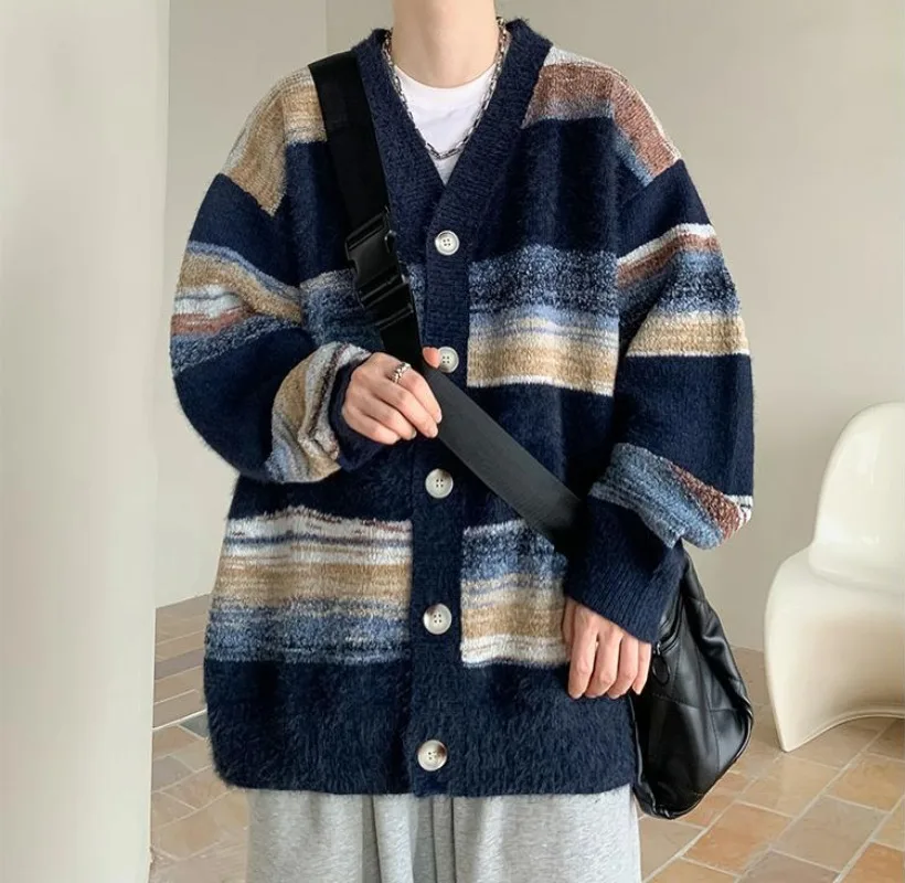 American Lazy Style Sweater Men's Thickened Sweater Cardigan Striped Couple Cardigan Jacket Oversize Trendy Retro Knit Sweater
American Lazy Style Sweater Men's Thickened Sweater Cardigan Striped Couple Cardigan Jacket Oversize Trendy Retro Knit Sweater