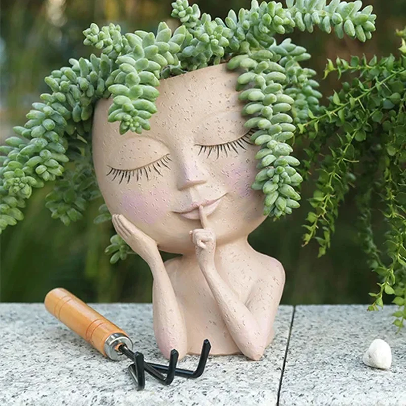 Girl Face Head Flower Pot Planter Bottom With Tray Succulents Plant Flowerpot Figure Garden Decor Tabletop Resin Doll Ornament
Girl Face Head Flower Pot Planter Bottom With Tray Succulents Plant Flowerpot Figure Garden Decor Tabletop Resin Doll Ornament
