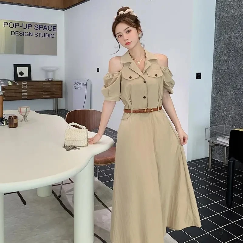 Khaki Overalls Off-The-Shoulder Dress Female Summer 2023 New French Temperament Advanced Waist Slim Dress Female Dress With Belt
Khaki Overalls Off-The-Shoulder Dress Female Summer 2023 New French Temperament Advanced Waist Slim Dress Female Dress With Belt