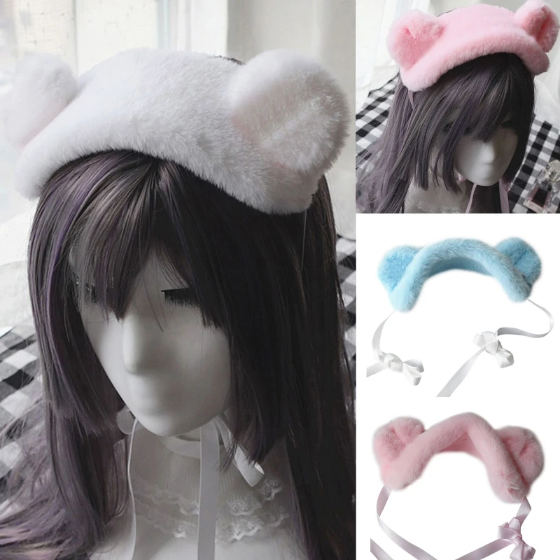 

Lolita Plush Hairband Animal Ears Headwear Furry Hairband Maid Headpiece Anime Fancy Dress Cosplay Hair Accessories T8NB
