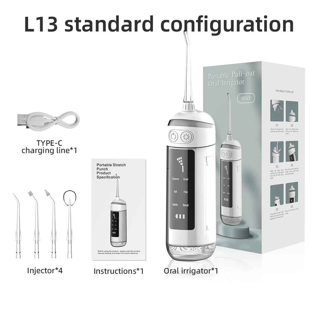 Portable Pull-out Oral Irrigator Dental Water Flosser Rechargeable 180ml Large Display 6Mode Water Jet Floss Pick for Teeth IPX7
Portable Pull-out Oral Irrigator Dental Water Flosser Rechargeable 180ml Large Display 6Mode Water Jet Floss Pick for Teeth IPX7
