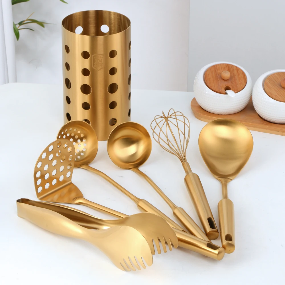 

Набор инструментов для приготовления пищи, комплект из палочек под золото, 1/7 шт., набор кухонной посуды, ковшовый дуршлаг для супа, яиц, зажим для еды, кухонная утварь