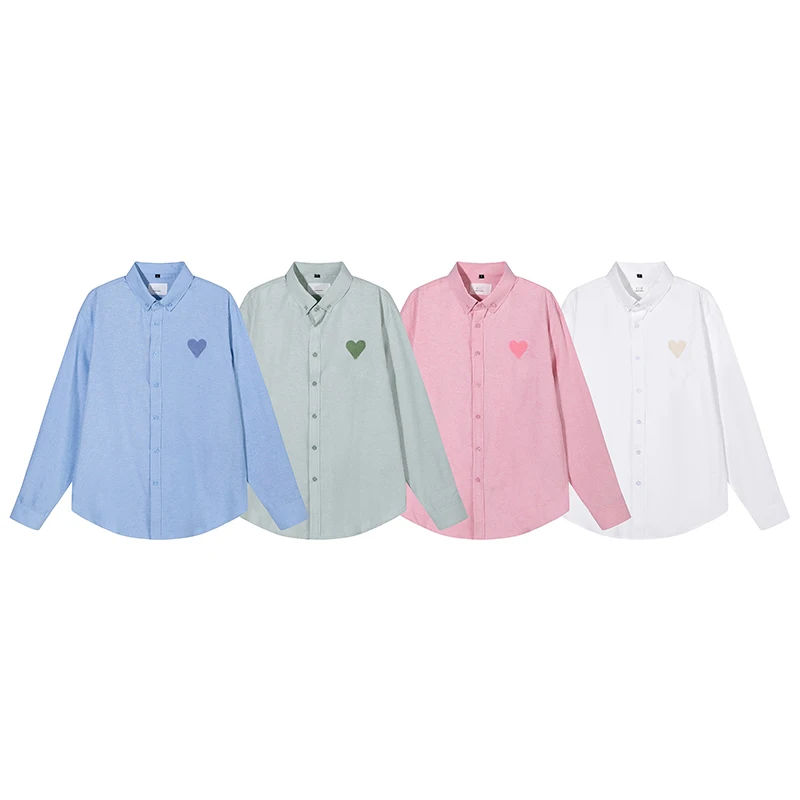 2023 Summer Men Women Single-breasted Shirt Heart Embroidered Polyester Lapel Buttons Long Sleeve Solid Couple Casual Shirts
2023 Summer Men Women Single-breasted Shirt Heart Embroidered Polyester Lapel Buttons Long Sleeve Solid Couple Casual Shirts