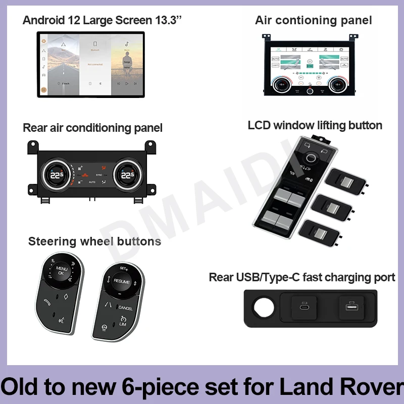 Для Land Rover старого до нового, 6 шт. интерьера автомобиля, DVD, Мультимедийная панель кондиционирования воздуха и кнопки рулевого колеса, экран Android
Для Land Rover старого до нового, 6 шт. интерьера автомобиля, DVD, Мультимедийная панель кондиционирования воздуха и кнопки рулевого колеса, экран Android