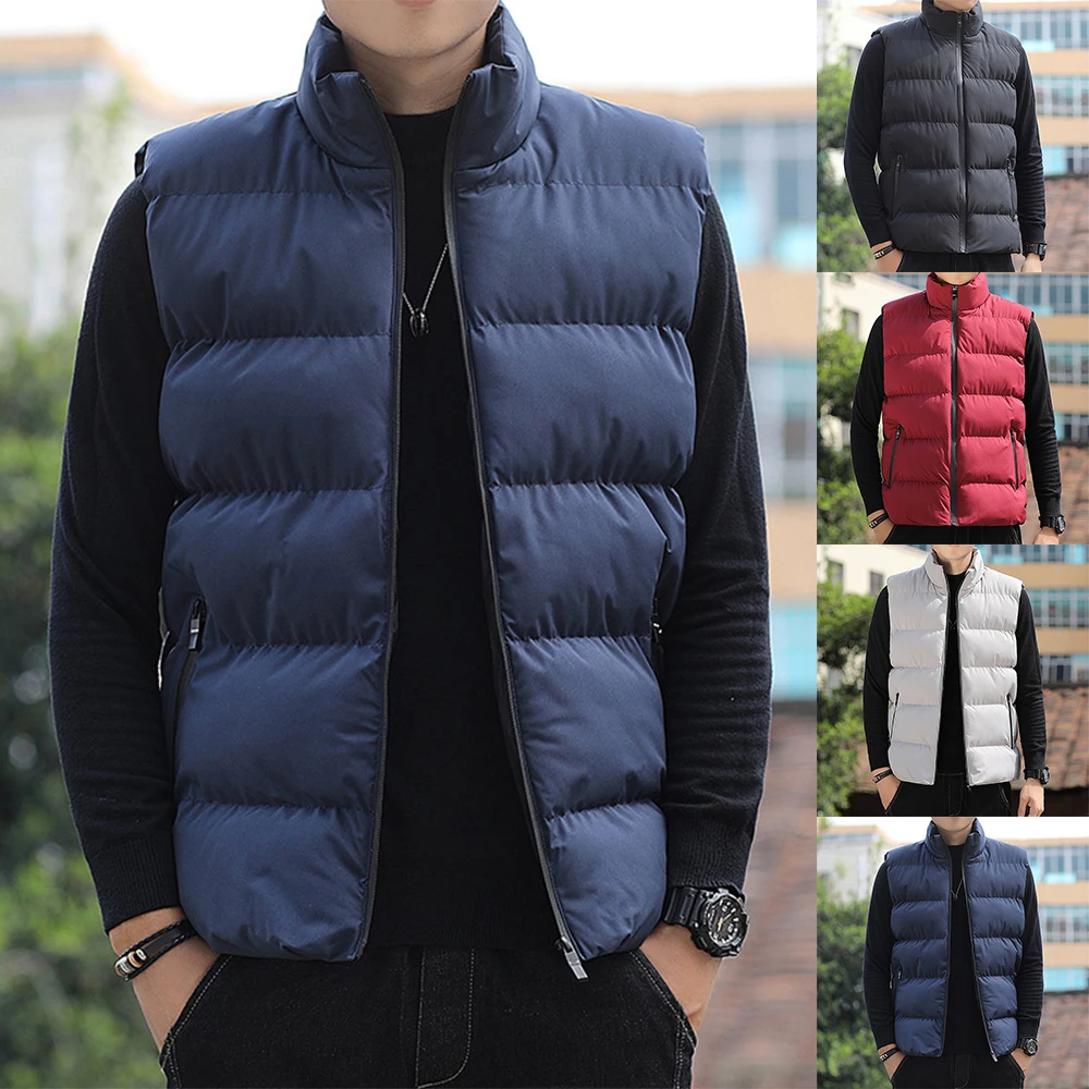 Winter Clothes Men Down Quilted Vest Casual Autumn Sleeveless Stand Collar Vest Coat Solid Color Thick Padded Jackets Men Vests
Winter Clothes Men Down Quilted Vest Casual Autumn Sleeveless Stand Collar Vest Coat Solid Color Thick Padded Jackets Men Vests
