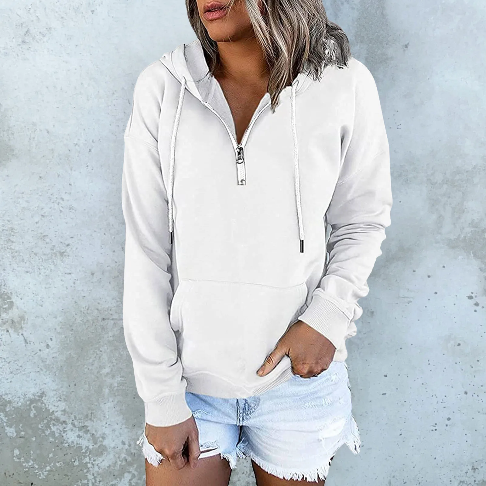 Women Pullover Drawstring Hoodies Sweatshirts Zipper V Neck Long Sleeves Hoodies Ladies Solid Color Loose Pockets Casual Hooded
Women Pullover Drawstring Hoodies Sweatshirts Zipper V Neck Long Sleeves Hoodies Ladies Solid Color Loose Pockets Casual Hooded