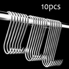 10pcs Stainless Steel S-Shape Hook Home Kitchen Baking Barbecue Tools Multi-function Railing S Hanger Meat Pointed Hooks