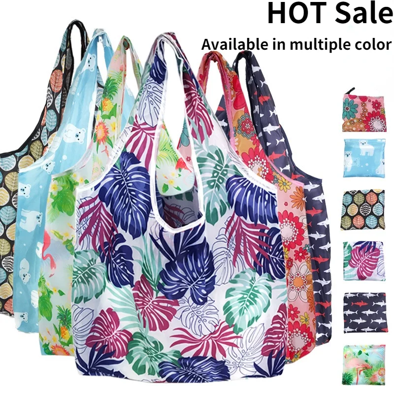 

Foldable Eco Shopping Bag Tote Pouch Portable Reusable Grocery Women Storage Bag organizer Cactus Flamingo Dots Female 10-15kg