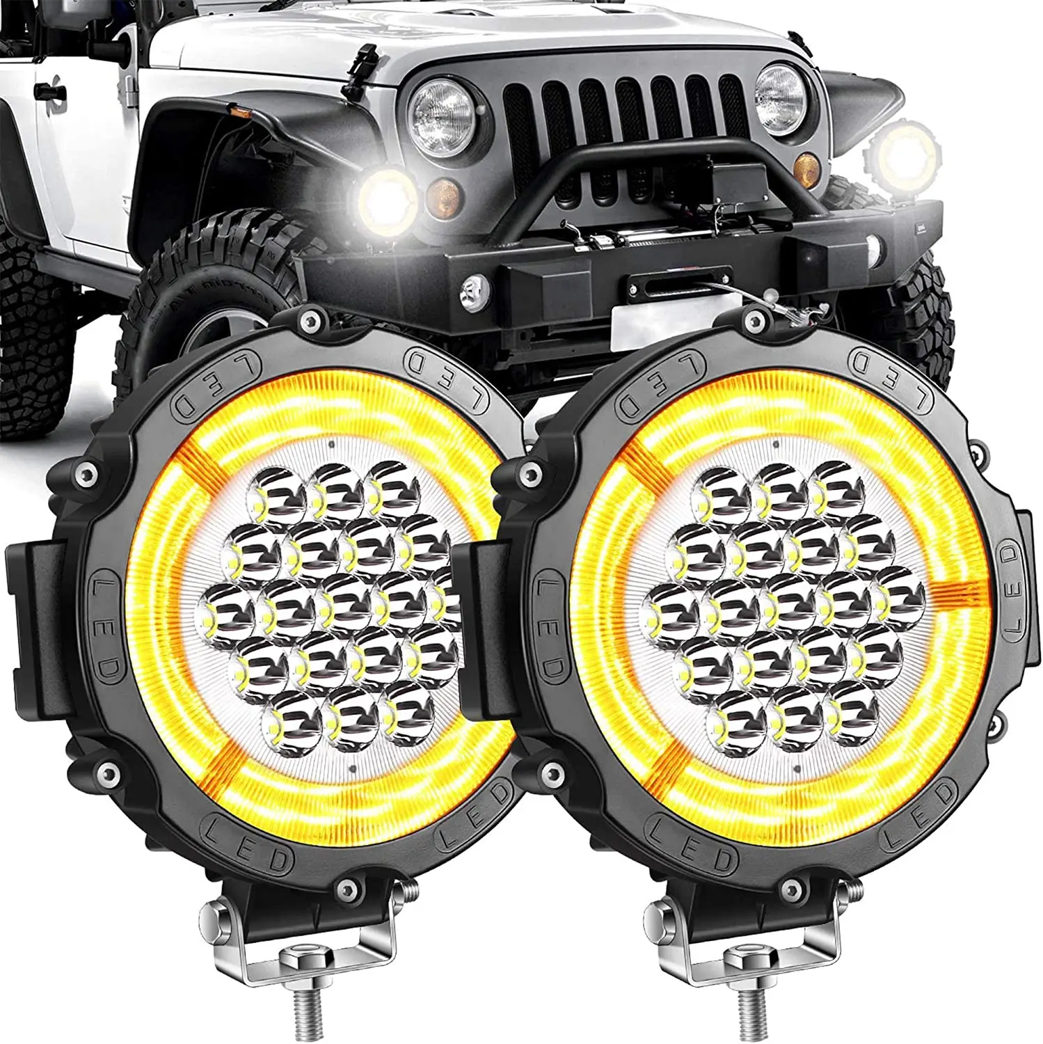Yorkim 7" Led Round Angel Eye Light Bar LED Pods with Flash Strobe Fucntion Off Road LED Light Bar Spot Flood Combo Pack of 2
Yorkim 7" Led Round Angel Eye Light Bar LED Pods with Flash Strobe Fucntion Off Road LED Light Bar Spot Flood Combo Pack of 2