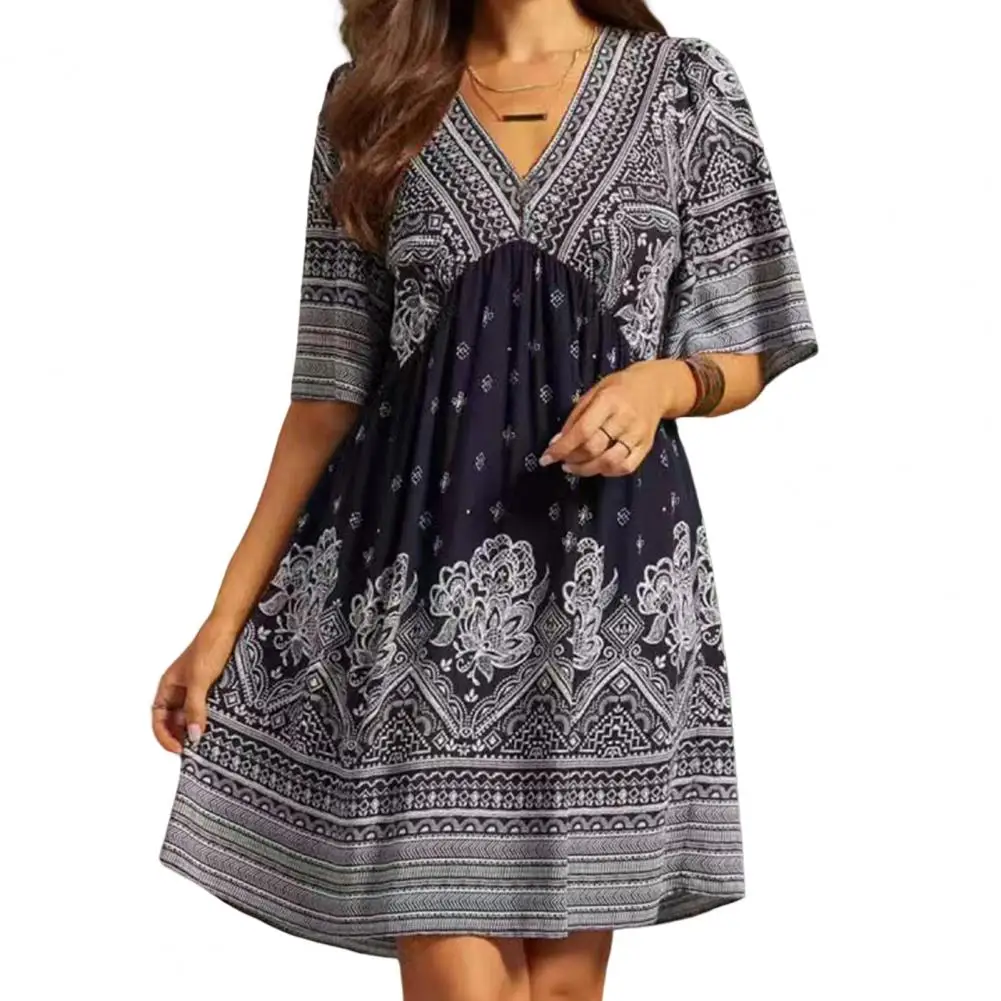 2023 Summer Women Dress High-Waist V-Neck Half Sleeve Knee-Length Ethnic Print Retro Print Holiday Dress Female Clothing
2023 Summer Women Dress High-Waist V-Neck Half Sleeve Knee-Length Ethnic Print Retro Print Holiday Dress Female Clothing