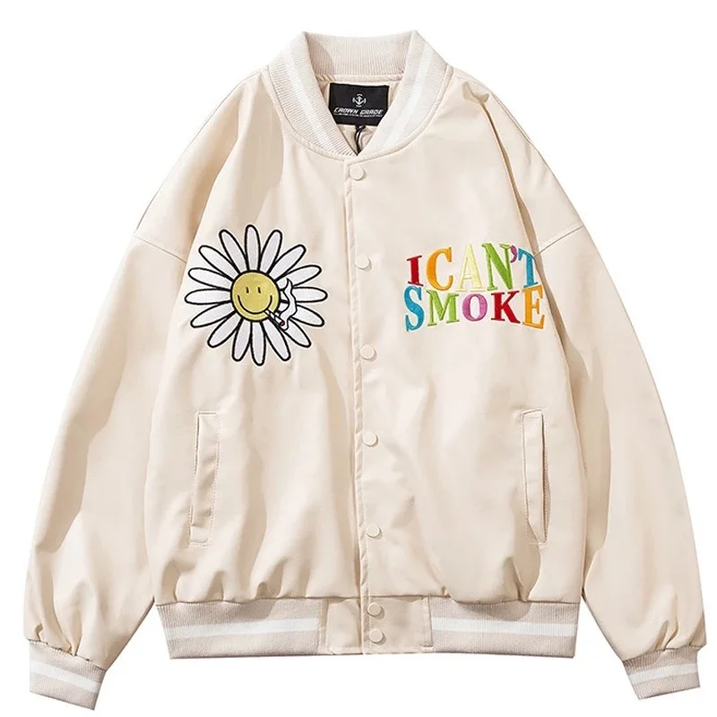 2022 New Men PU Leather Patchwork Bomber Jacket Daisy Embroidery Letter Spring and Autumn College style Men's Baseball Jacket
2022 New Men PU Leather Patchwork Bomber Jacket Daisy Embroidery Letter Spring and Autumn College style Men's Baseball Jacket