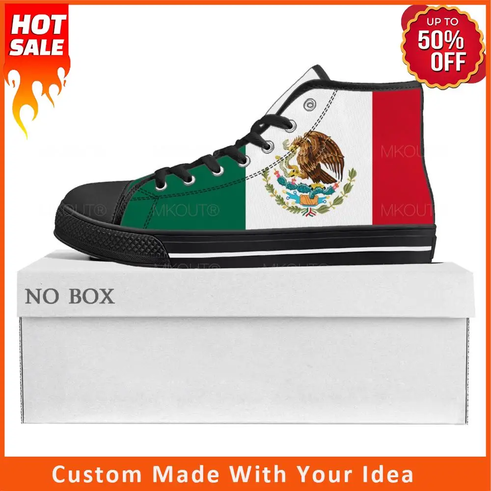 

Высокие высококачественные кроссовки с мексиканским флагом, мужские и женские холщовые кроссовки для подростков, мексиканская повседневная обувь для пар, обувь на заказ