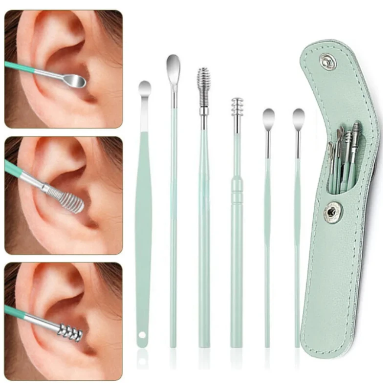 

6Pcs/set Stainless Steel Ear Spong Pickers Earpick Wax Remover piercing kit earwax Curette Spoon Care Ear Clean Tool ear cleaner