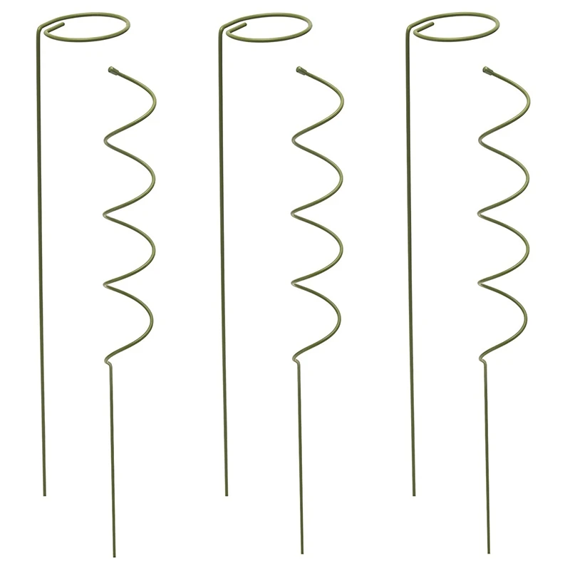 

Promotion! Climbing And Stem Plant Support Stakes - 16 Inches 3X Single Stem Flower Stakes And 3X Spiral Plant Wires Garden Stak