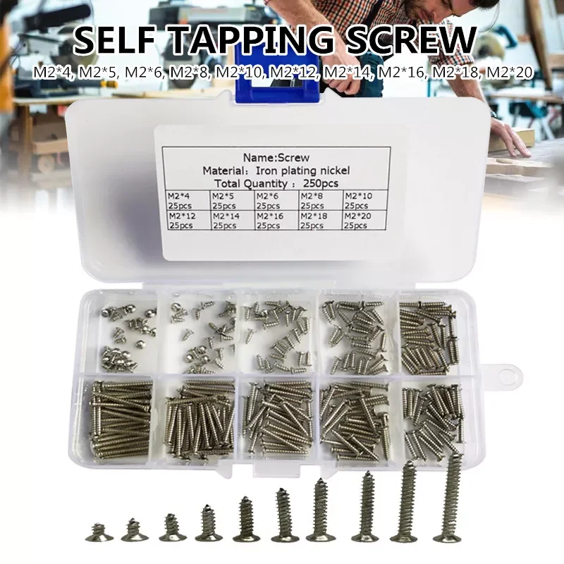 NEW M2 Stainless Steel Self Tapping Wood Screw Assortment Kit Lock Nut Wood Flat Head Thread Nail Screw Fastener Sets Hot
NEW M2 Stainless Steel Self Tapping Wood Screw Assortment Kit Lock Nut Wood Flat Head Thread Nail Screw Fastener Sets Hot