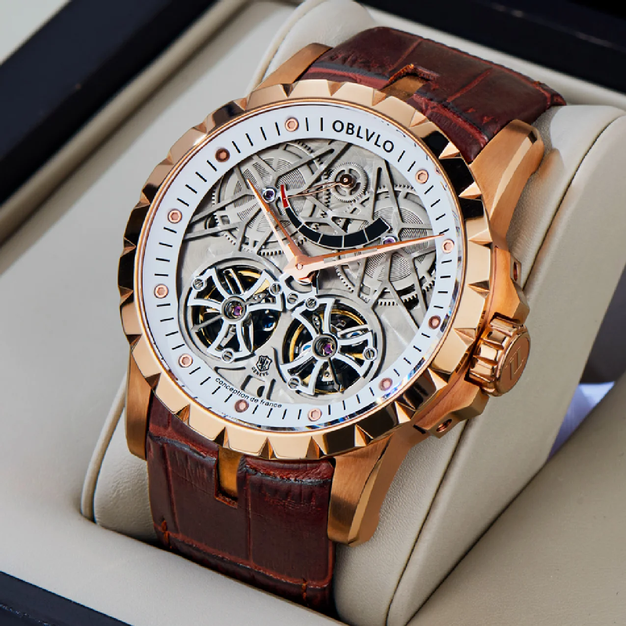 OBLVLO Luxury Transparent Hollow Men Skeleton Automatic Watches Sport Mechanical Double Flywheel Calfskin Leather Sapphire RM-E 
OBLVLO Luxury Transparent Hollow Men Skeleton Automatic Watches Sport Mechanical Double Flywheel Calfskin Leather Sapphire RM-E