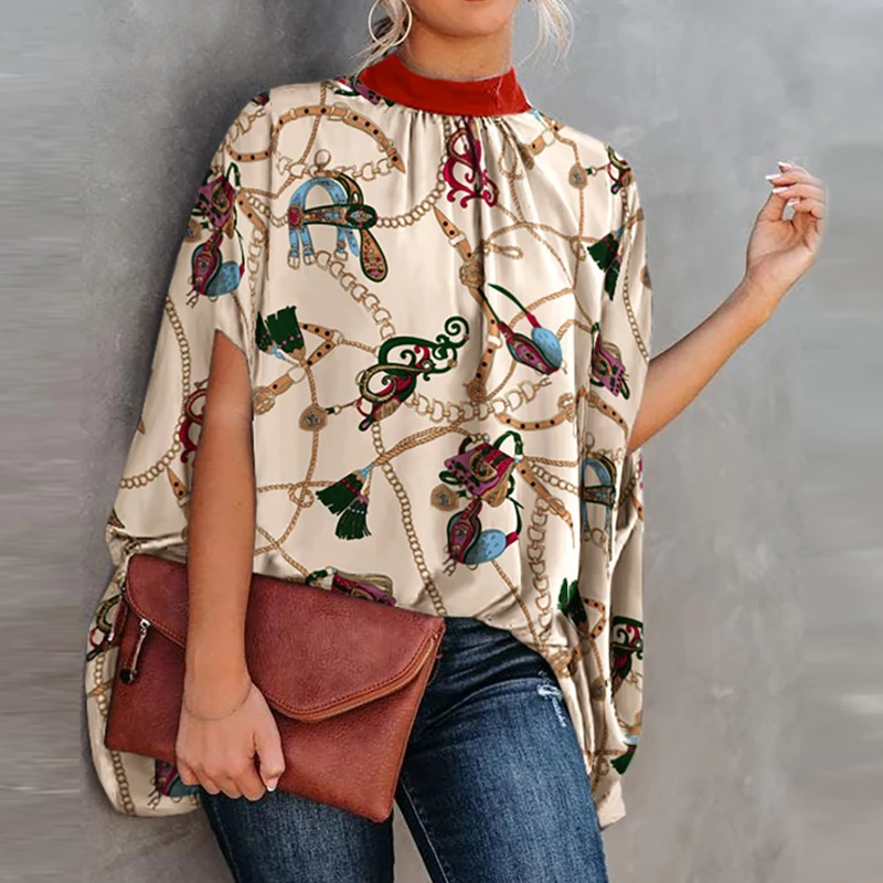 Elegant Pattern Print Party Blouse Shirts Women Fashion Batwing Sleeve Pullover Tops Lady Casual Stand Collar 2022 Summer Blusa
Elegant Pattern Print Party Blouse Shirts Women Fashion Batwing Sleeve Pullover Tops Lady Casual Stand Collar 2022 Summer Blusa