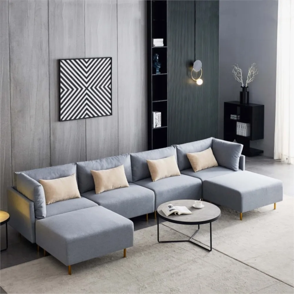 With Ottoman Living Room Furniture Sets U-Shape Sofa Linen Sectional Sofa With Golden Feet-Grey Modern 4 Seater Sectional Couch
With Ottoman Living Room Furniture Sets U-Shape Sofa Linen Sectional Sofa With Golden Feet-Grey Modern 4 Seater Sectional Couch