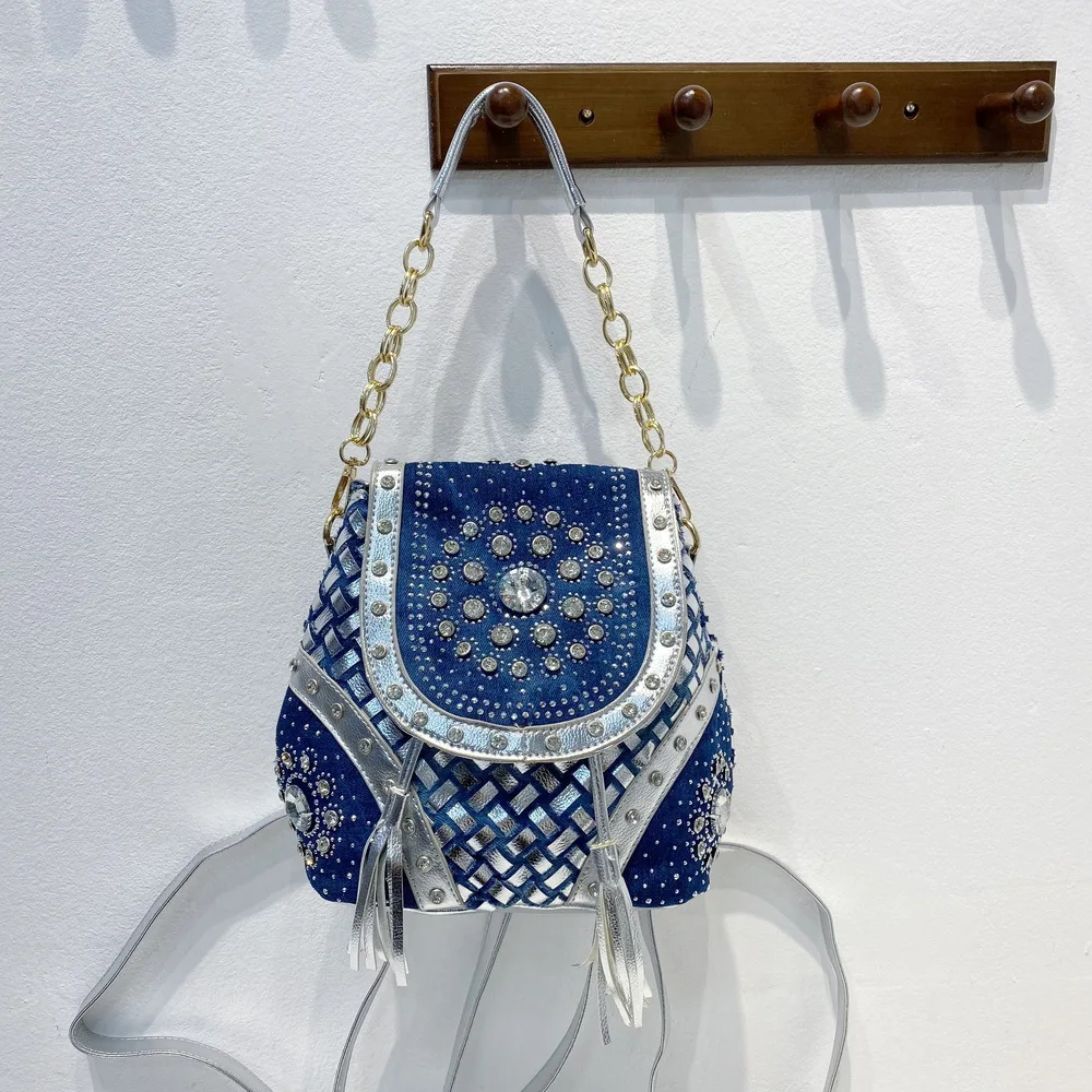 Bag Women's Bag New 2022 Fashion Denim Bag Canvas Backpack Woven Belt Drill Bag Hand-held One-shoulder Tassel Bag
Bag Women's Bag New 2022 Fashion Denim Bag Canvas Backpack Woven Belt Drill Bag Hand-held One-shoulder Tassel Bag